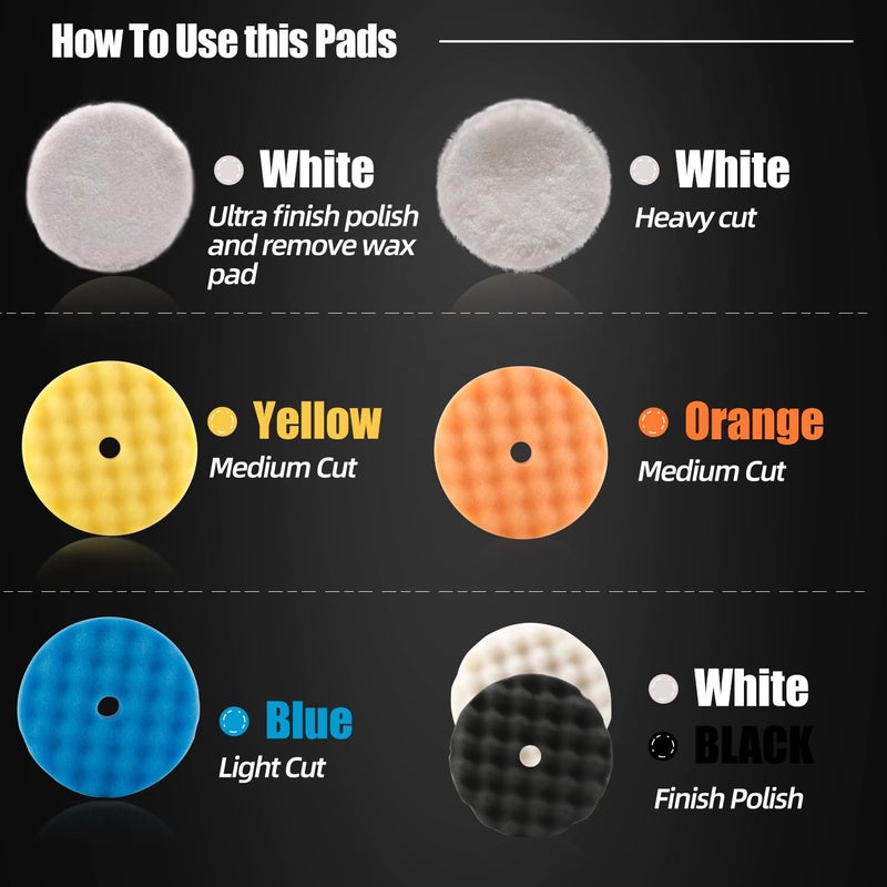 ZFE Buffing Polishing Pads  ZFE 7Pcs 6 ""(150mm) Waffle Foam Buffing Pads Polishing Pads Wool Pad Kit for 6Inch Backing Plate RO/DA/GA Car Polisher Boat Compounding  Polishing and Waxing - Image 4